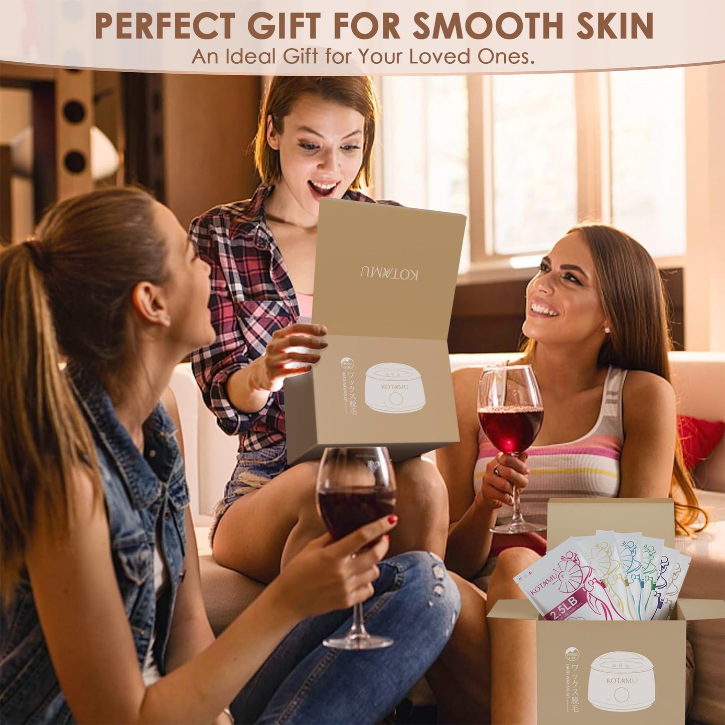 KOTAMU Waxing Kit for Women & Men, Wax Warmer for Hair Removal, Digital Wax Kit with Silicone Pot,Ideal for Face Eyebrow Arm Legs Armpit &Sensitive Skin, Waxing Machine for Home Salon Use- Cherry