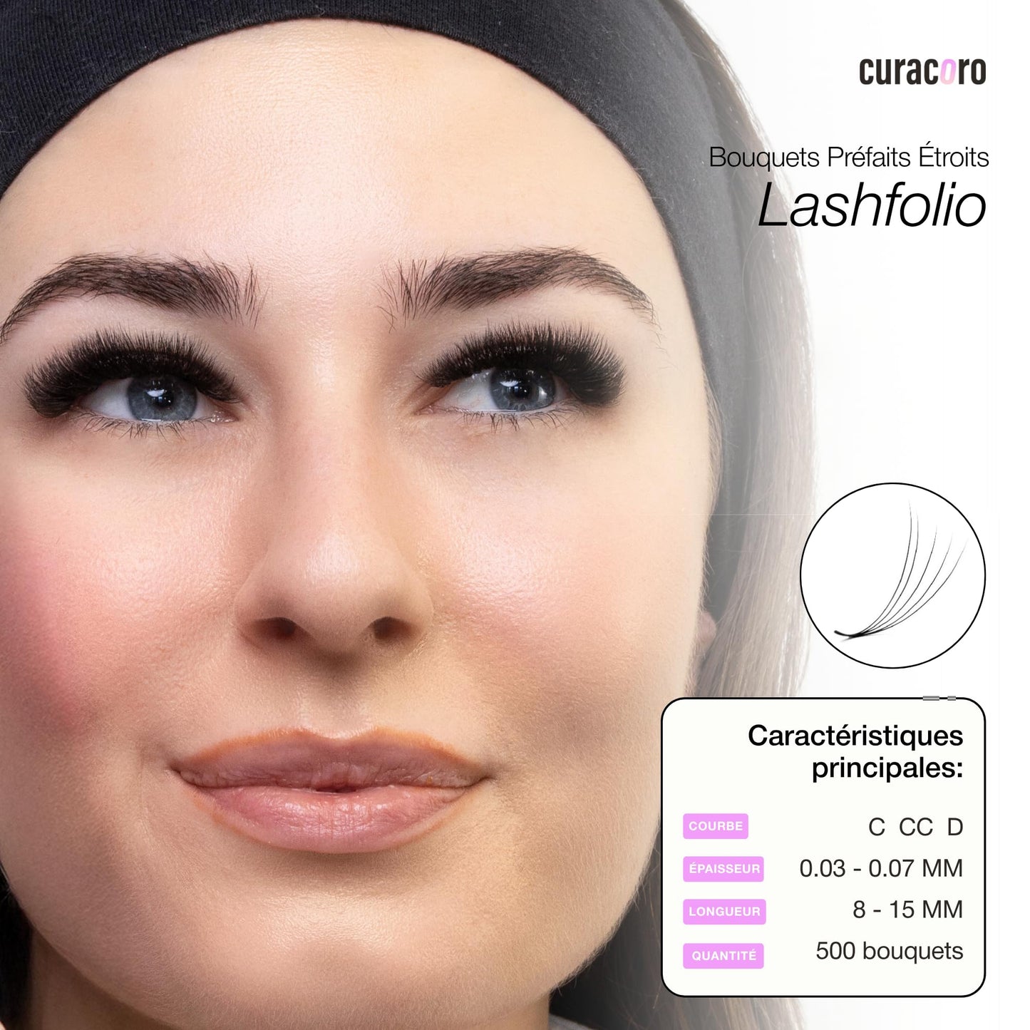 Curacoro LashFolio Narrow Promade Fans, 8D-0.05 CC Curl, 11mm Length, Handmade Volume Eyelashes, Professional Long-Lasting Promade Lash Fans