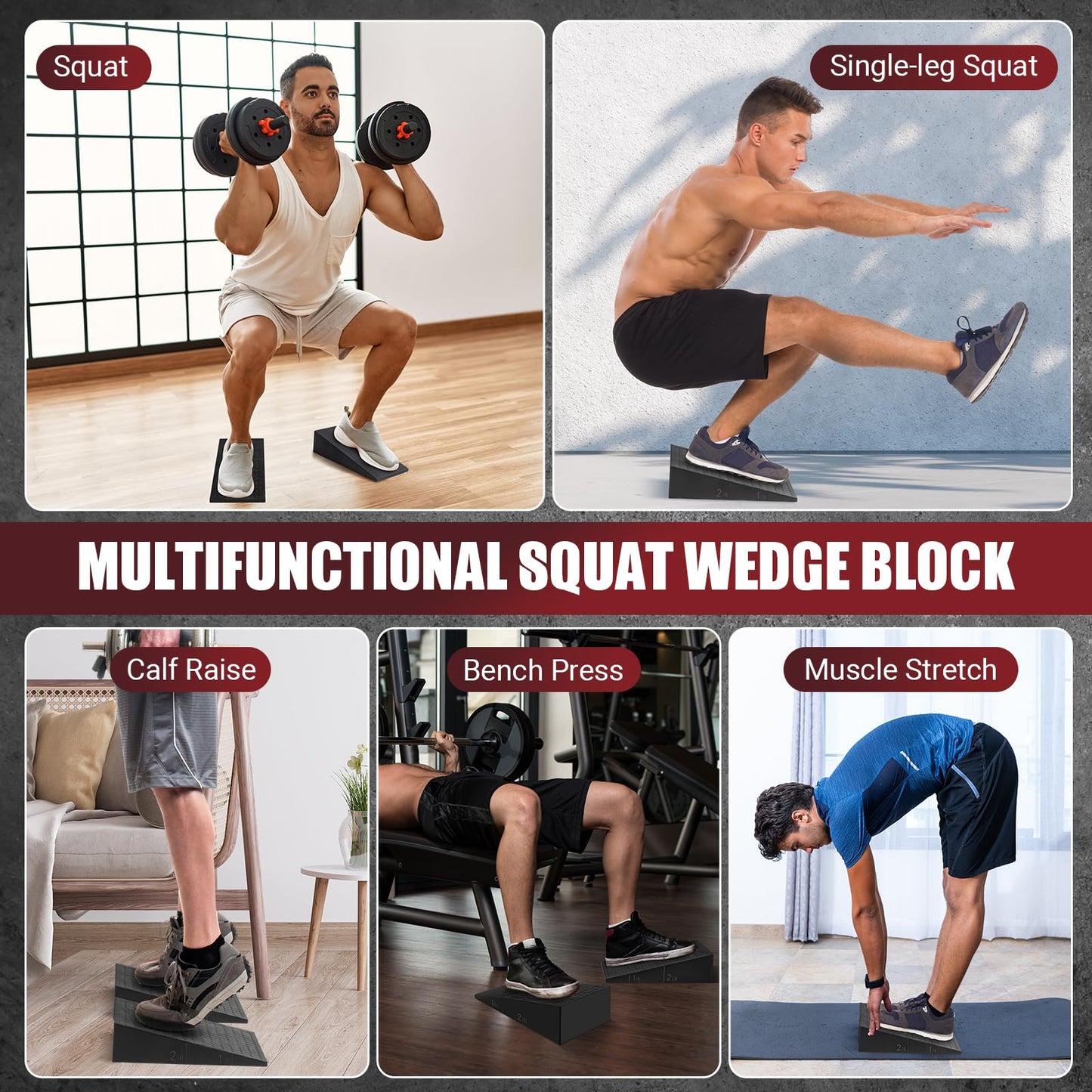 Squat Wedge Block, 2 Pcs Non-slip Heel Elevated Squat Wedge for Weightlifting Workout with Storage & Training Poster, Slant Board for Squats to Improve Squat Mobility Balance & Strength Performance