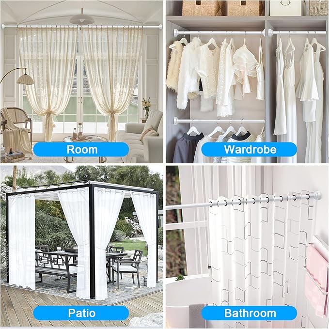 TEECK Shower Curtain Rod, 32-43 inch Adjustable Spring Tension Curtain Rod, Never Rust Anti-Slip Shower Curtain Rod for Bathroom, No Drilling, Never Collapse, Easy to Use, White