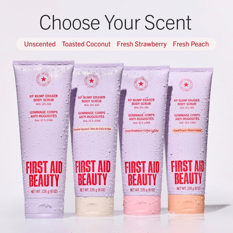First Aid Beauty KP Bump Eraser Body Scrub with 10% AHA - Dermatologist-Tested Keratosis Pilaris Exfoliator - Support for Rough Bumps & Uneven Skin Texture - Sensitive Skin - 2 oz, Fresh Peach