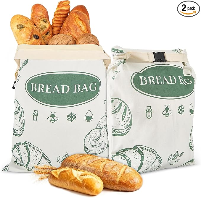 2 Pack Zippered Beeswax Bread Bags 17Ã13 Inch Large Cotton Sourdough Bread Bags Reusable Bread Storage Bags for Homemade Bread Freezer Safe for Bagel Croissant & Baguette Kitchen Baking Supplies