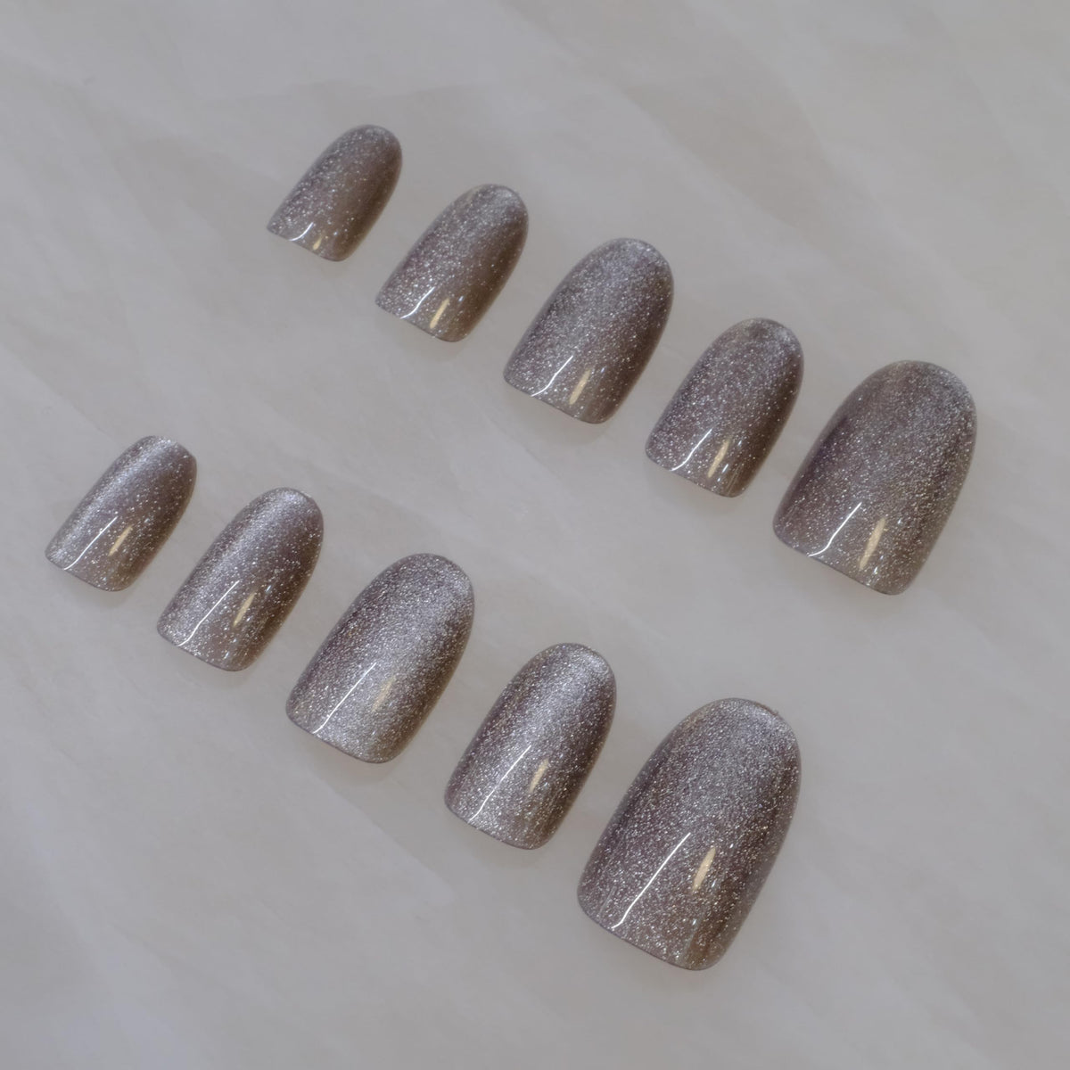 Glossy Cat Eye Short Round Press-On Nails for Daily Wear, Matte (Grey, 24 pcs)