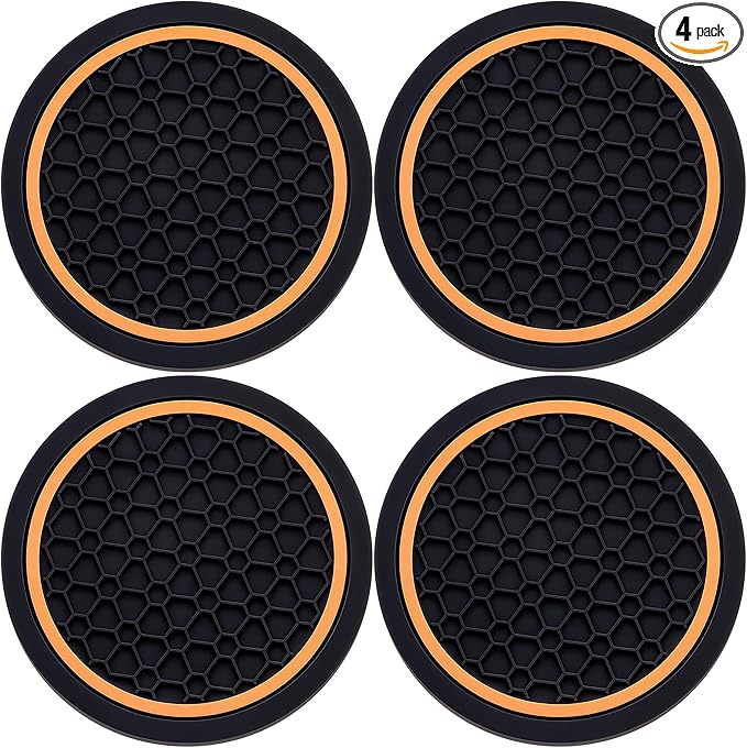 4-Piece Anti-Slip Car Cup Coaster Set â 2.75 Inch Auto Insert Drink Mats, Perfect for Coffee & Beverages â Stylish Interior Decor for Women & Girls (Black & Orange)