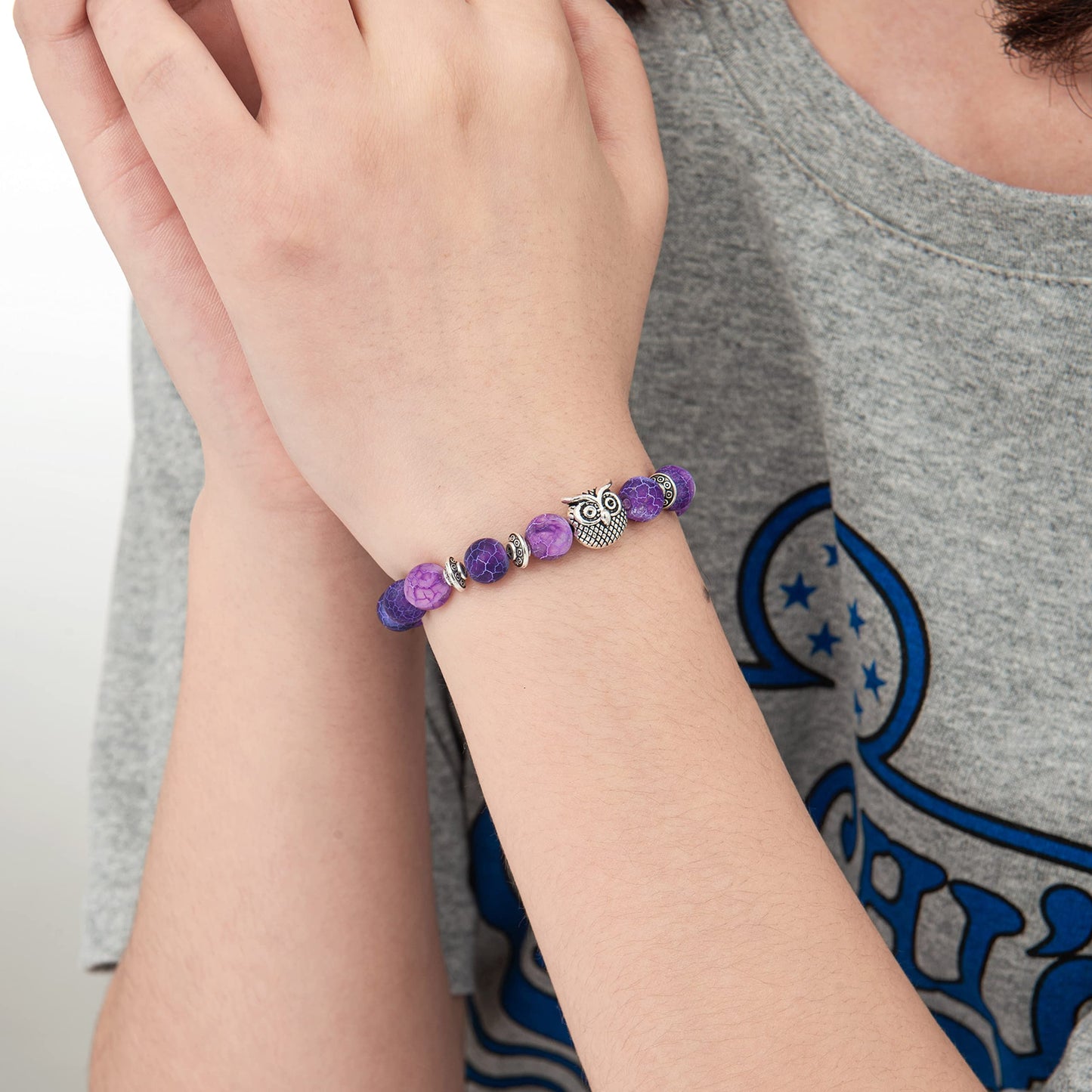 Softones Owl Gifts Owl Bracelets Healing Crystals Bracelet for Women Men Spiritual Energy Beaded Bracelet Set Gifts