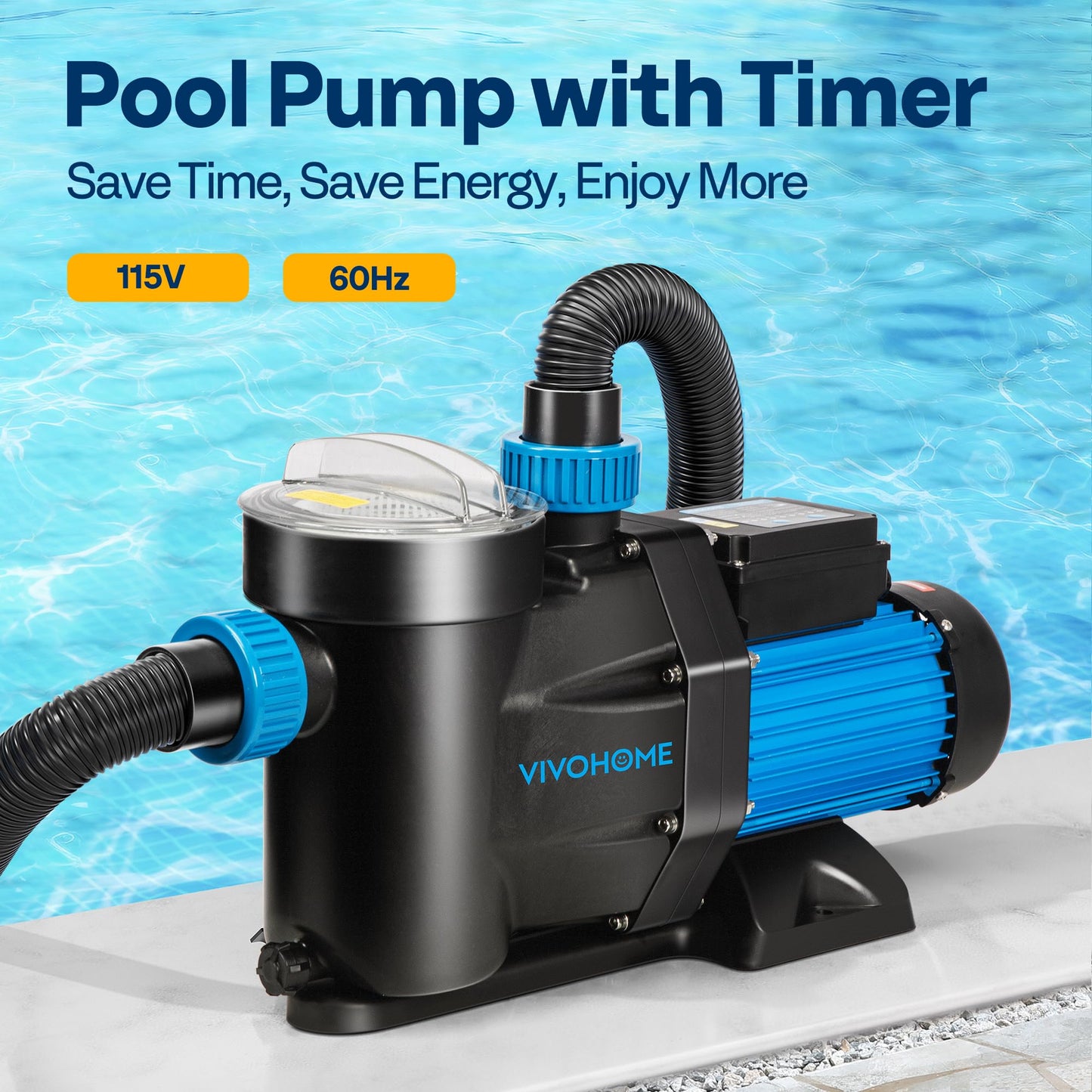 VIVOHOME 2.0 HP Powerful Self Primming 7140 GPH Swimming Pool Pump w/Timer for Inground Pool 1.5" & 2.0'' PVC Pipe Fittings 115V Energy Saving w/Strainer Basket