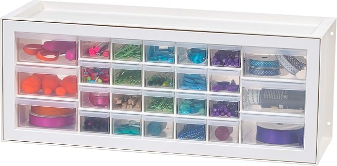 IRIS USA Plastic Storage Drawers, Made in USA, 26-Drawer Organizer Cabinet, Stackable Teacher Toolbox for Crafts, Beads, Stickers, Hardware, Nuts & Bolts, Scrapbook Supplies, Building Bricks â White
