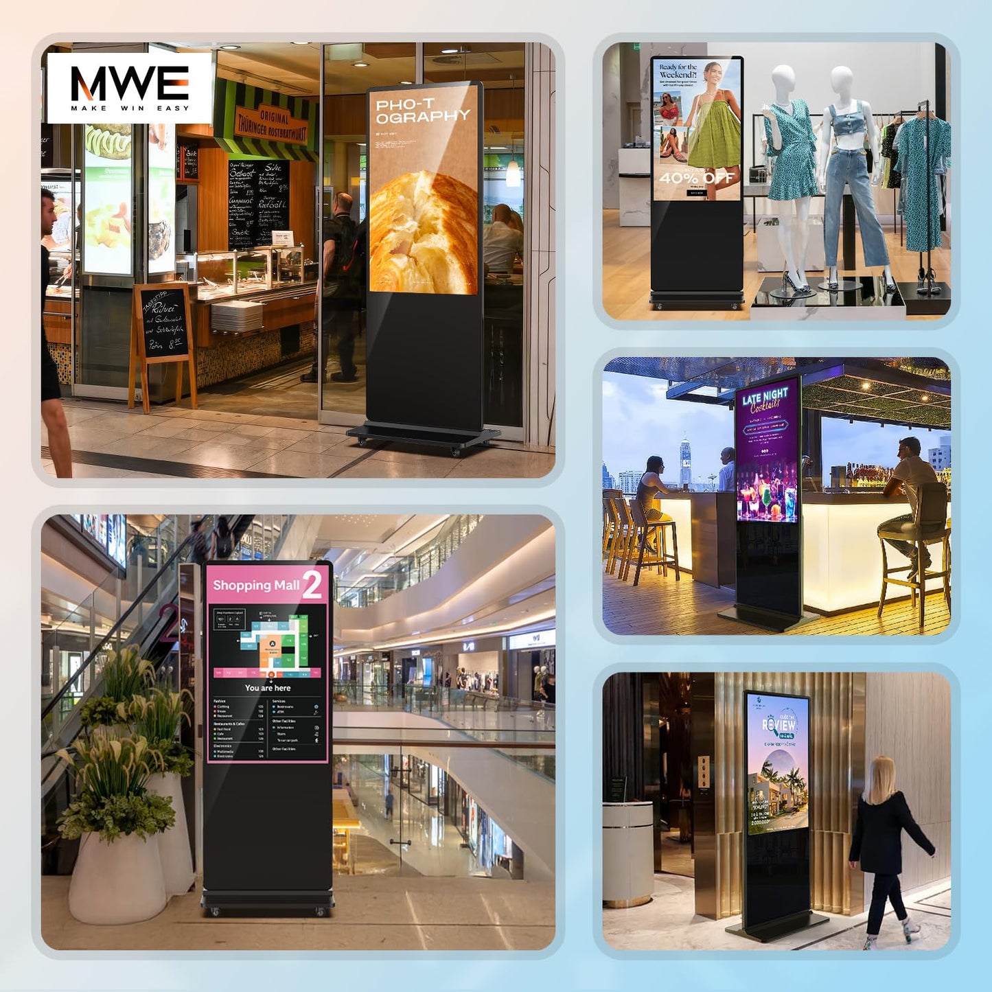 QIXZOCV MWE 65 Inch 4K Digital Signage Display Kiosk, Indoor Floor Standing Advertising Display Poster, LCD Commercial Display with Auto Media Player, Android System, HDMI/USB/WiFi