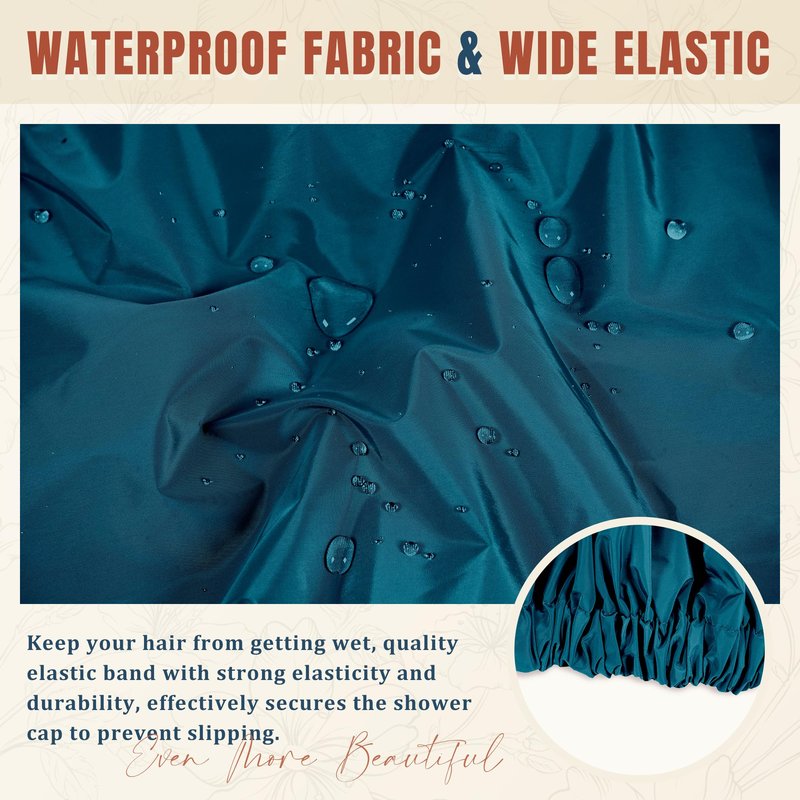 Reusable Shower Cap for Women, Large Waterproof Shower Bonnet with Elastic Band, Washable Bath Hair Cap for Long, Curly Hair, Braids, Daily Shower, Home Spa, Travel(Blue Zircon)