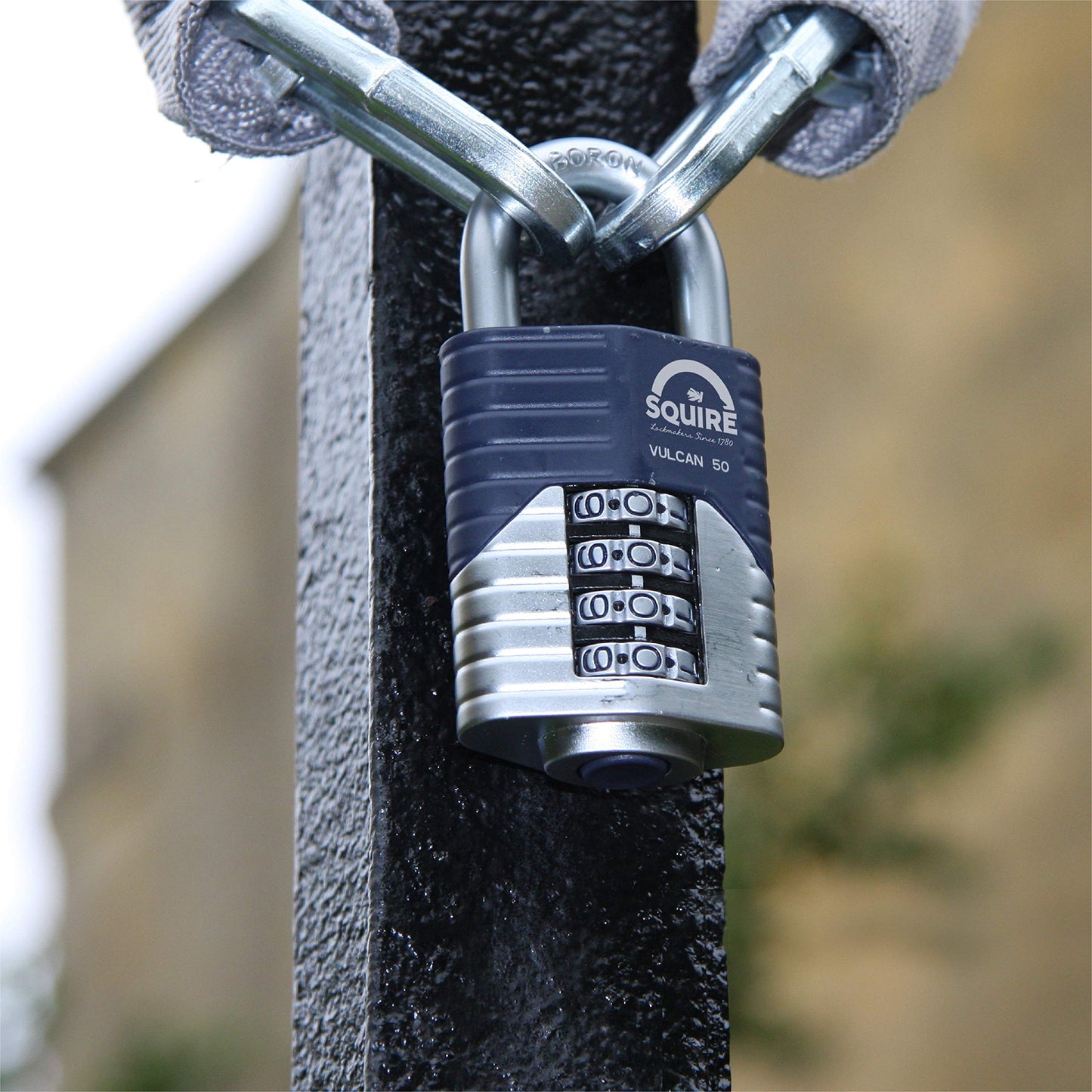 Squire Heavy Duty Padlock (Vulcan Combi 50) - Toughest Open Shackle - 4 Wheel Vulcan Padlock - Steel Cast Alloy for Corrosion Resistance - Weatherproof Lock for Home, School & Shed (Blue, 2")"