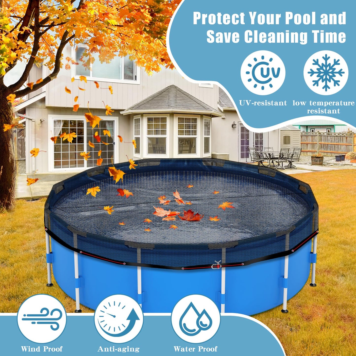 24 FT Pool Leaf Net Cover for Above Ground Pools, Ultra-Fine 0.15’’ Mesh Pool Cover with Winch & Cable, Pool Leaf Cover Prevents Leaves and Debris from Entering Pool