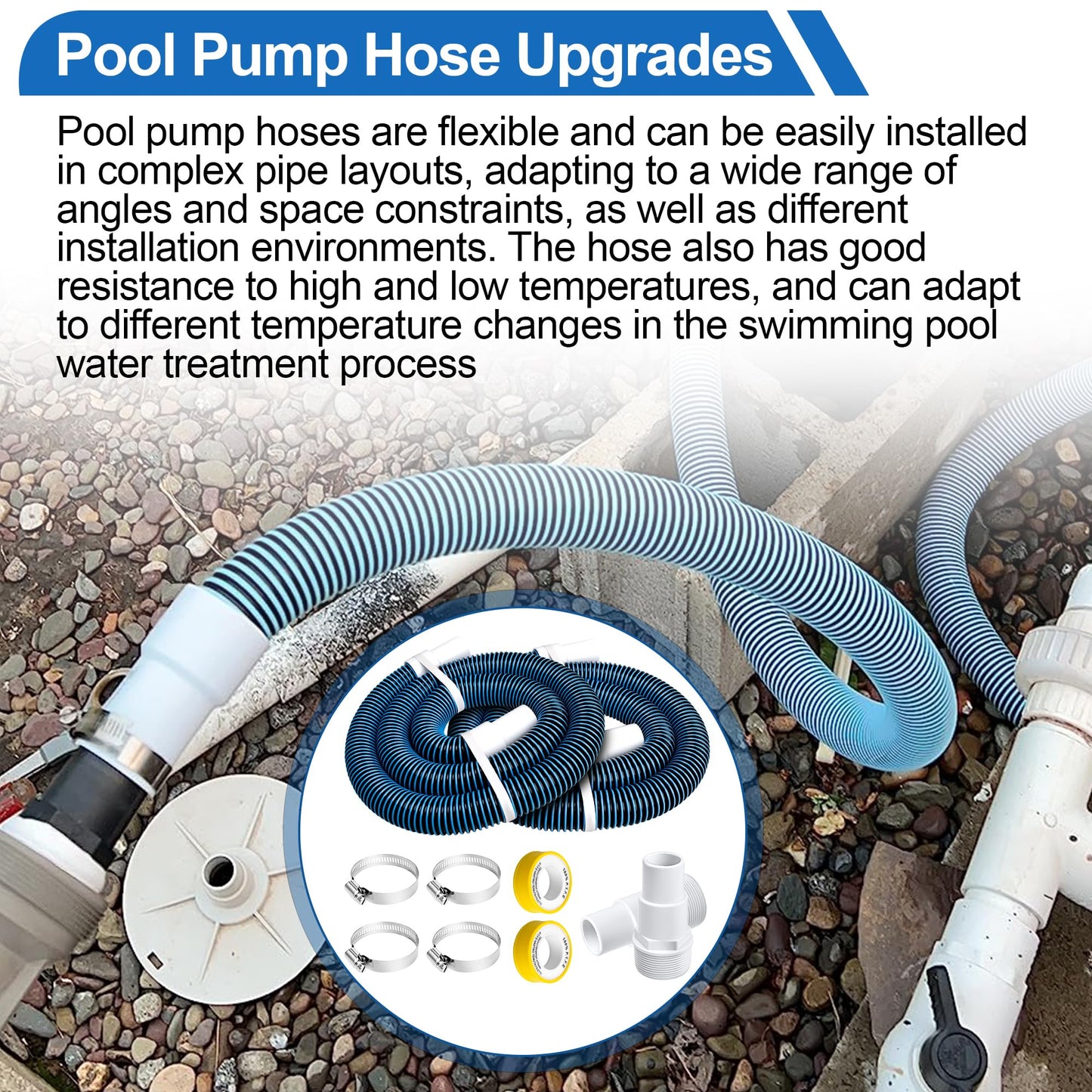 6 Ft Above Ground Pool Hoses for Hayward Filter Pump, 1-1/2" Pool Pump Hose Connector Hose Replacement Kit(2 Pack)