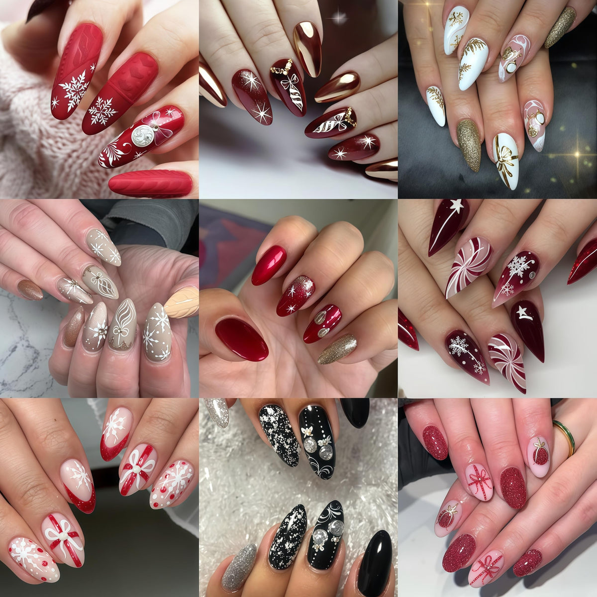 9 Sheets Glitter Christmas Nail Art Stickers Snowflake Christmas Tree Nail Decals 3D Self-Adhesive Bow Snowball Santa Claus Nail Design DIY Christmas Nail Supplies Star Elk Nail Decoration for Women