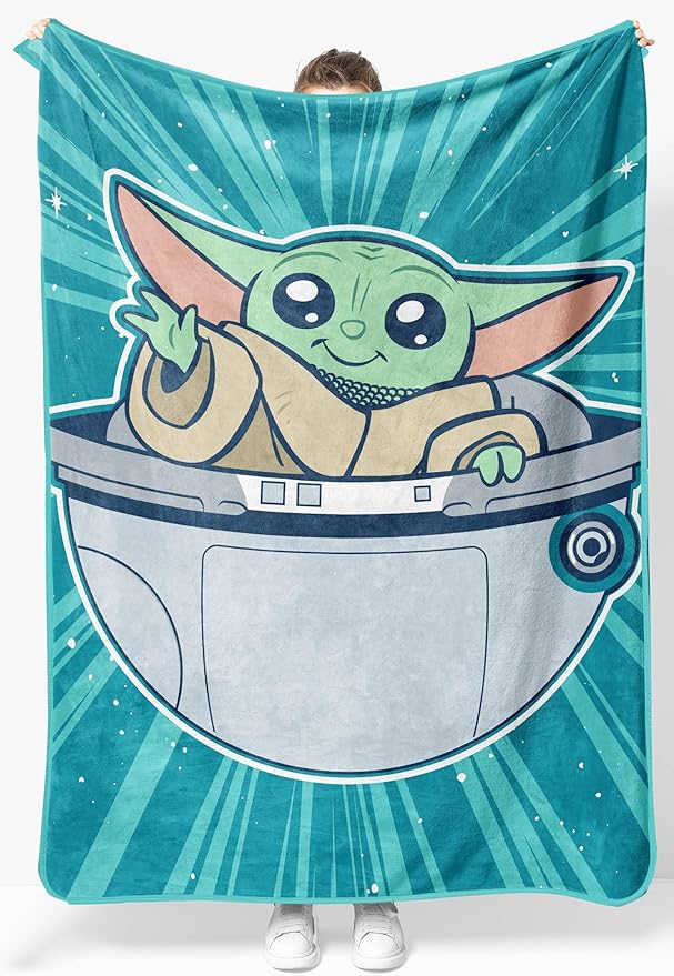 Jay Franco Kids Plush Throw Blanket â Soft & Cozy Fleece Throw for Bedroom & Couch Décor, Official Licensed Product, Teal - Mandalorian, 46x60 - Throw Blanket
