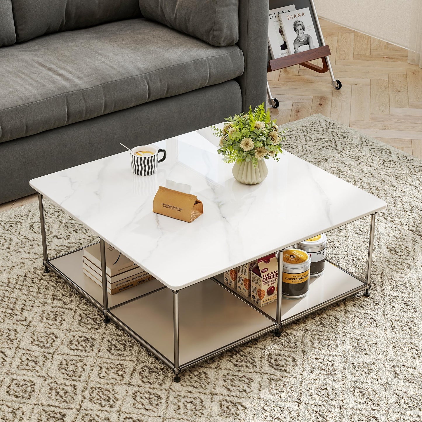 SSTBLEV Square Table Top, 27.5” White Sintered Stone Tabletop, DIY Replacement & Cover Marble Desktop, Scratch & Wear Resistant, Suitable for Indoor & Outdoor