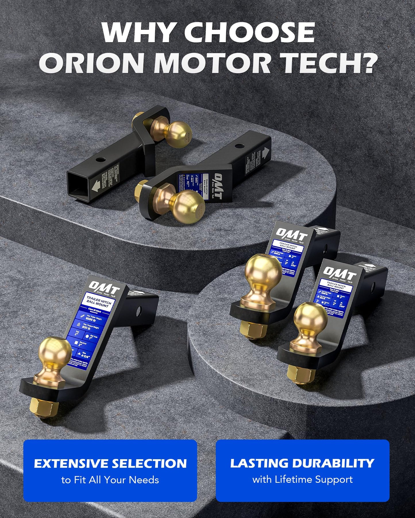 Orion Motor Tech Trailer Hitch Ball Mount, for 2" Receiver with 2" Ball 2" Drop 8000 lb. Towing Capacity, Heavy-Duty Tow Hitch Reversible Ball Hitch for Truck Boat RV Cargo with Hitch Pin & Clip