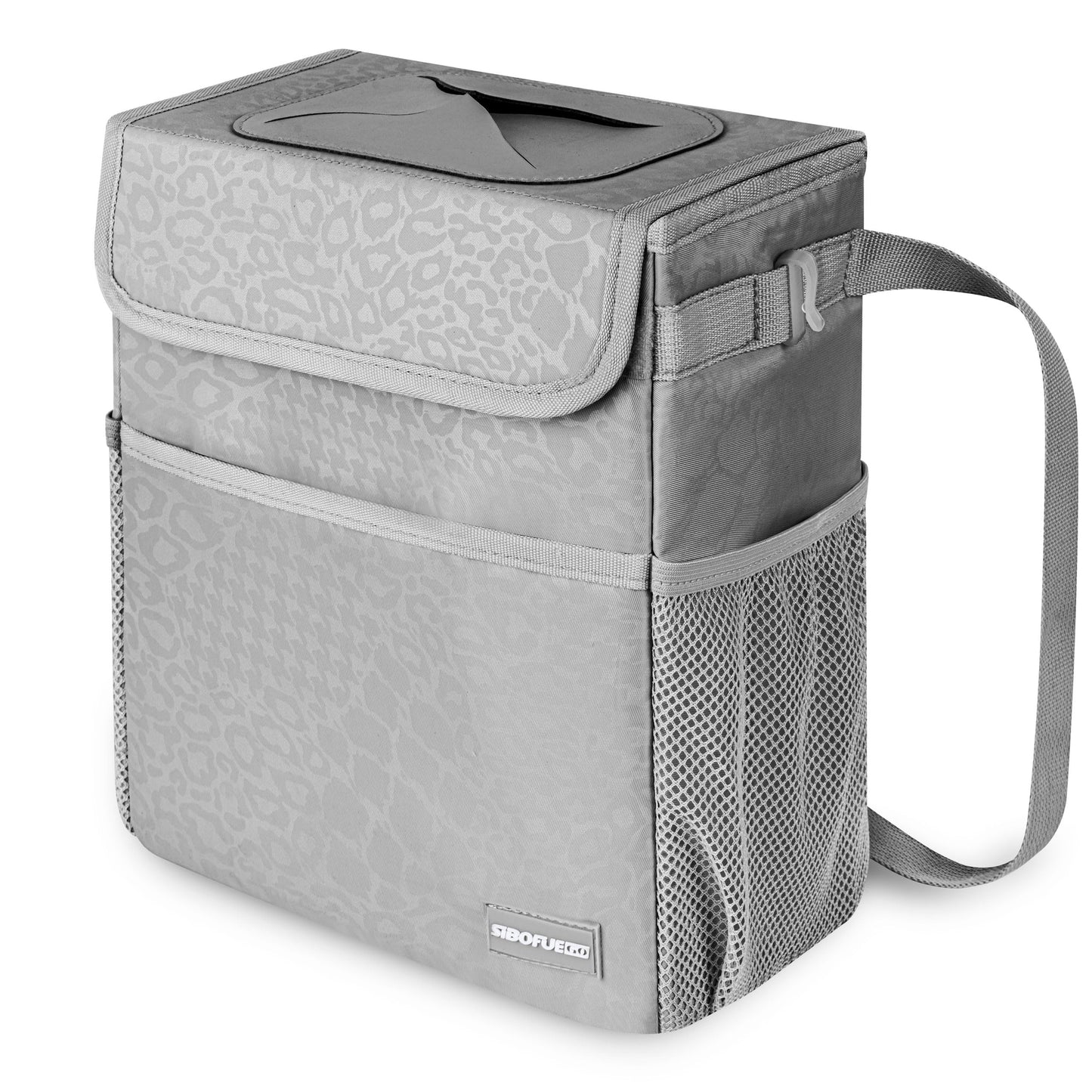Cute Car Trash Can with Lid β Multipurpose Collapsible Trash Bin for Car, Leak-Proof Organizer, Waterproof Garbage Can with Storage Pockets & Adjustable Straps, 2 Gallons (Black Leopard)