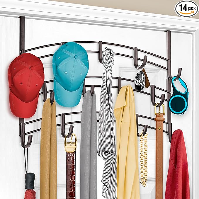LYNK Professional® Home⢠Over the Door Hooks - 14 Hook â Over the Door Coat Rack - Over the Door Hanger - Hanging Towels or Clothes - Bathroom, Bedroom, Laundry Room - Lifetime Ltd. Warranty, Bronze