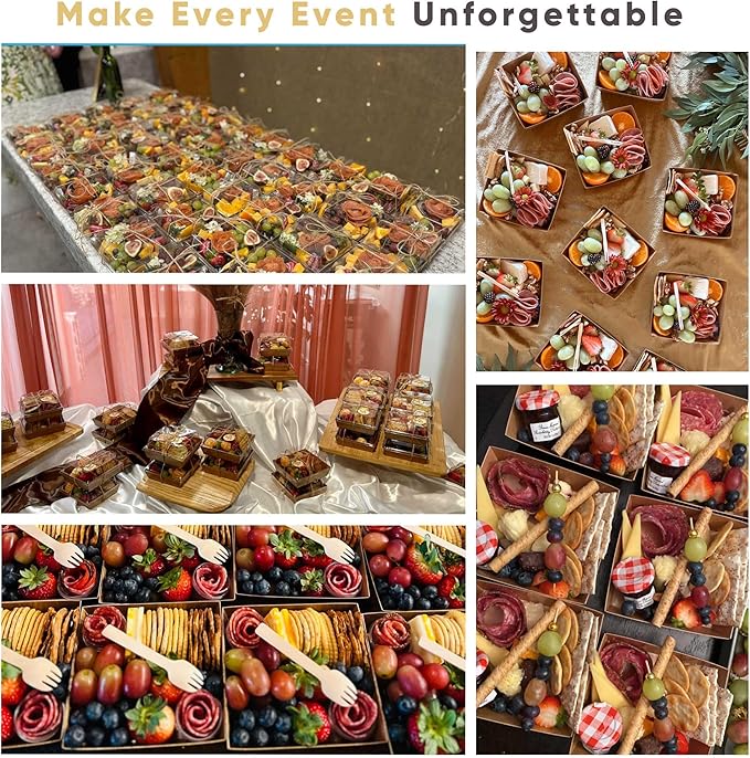 Leafiew 50 Pack Small Charcuterie Boxes with Clear Lids - To Go Paper Mini Charcuterie Box, Disposable Food Containers, 5Inch Dessert Boxes - Sandwich, Cookie, Sushi, Cake Slice, Strawberries (Blue)