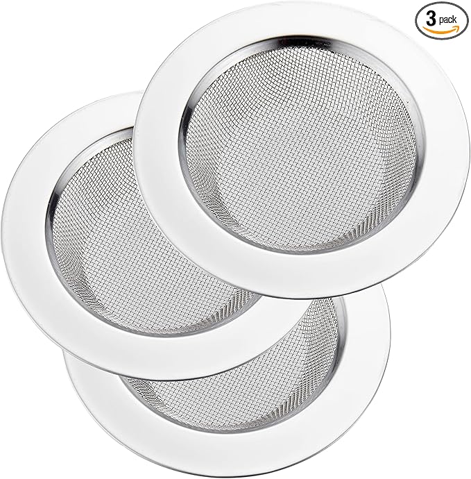 LASSHSWA 3 PCS Kitchen Sink Strainer Stainless Steel, Kitchen Sink Drain Strainerï¼ÂSink Strainers with Large Wide Rim 4.5" Diameter for Kitchen Sinks