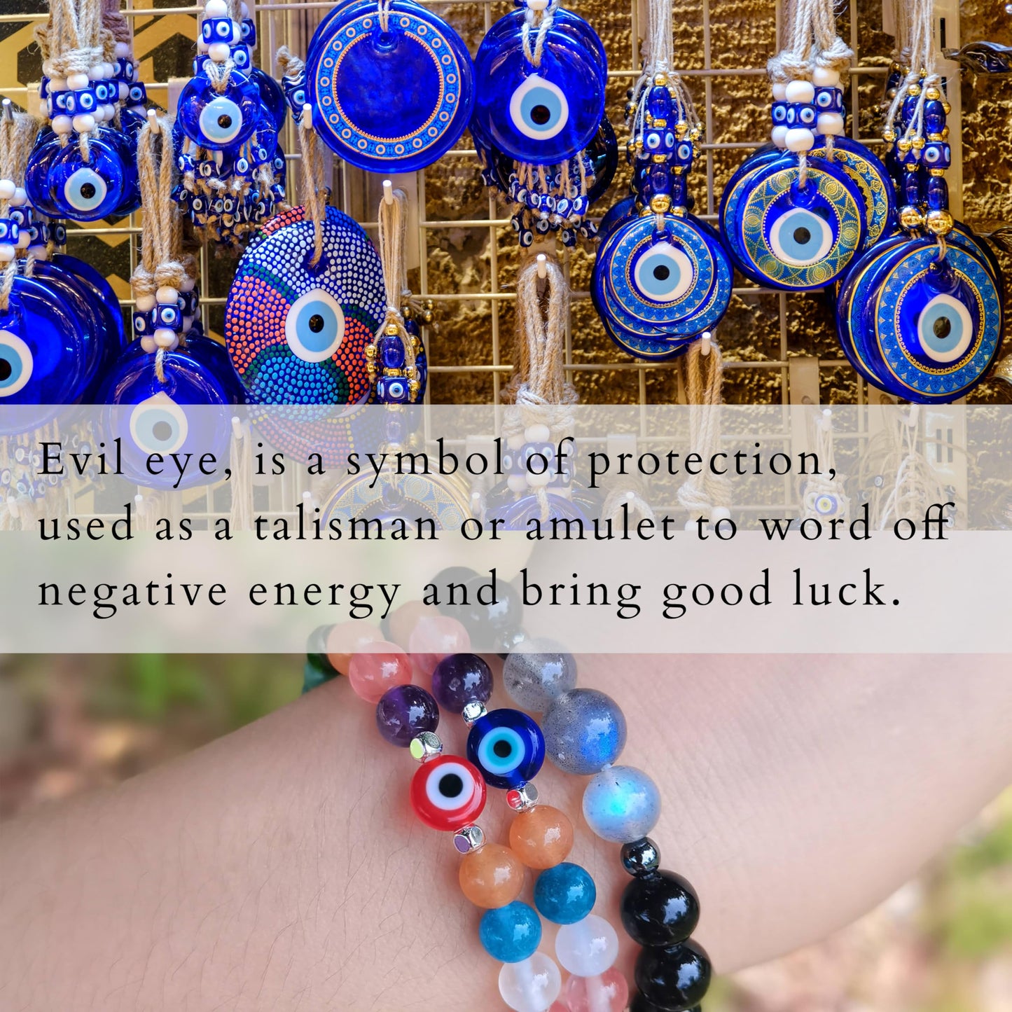 DLYFNVEV Evil Eye Bracelet Protection Healing Crystal Beaded Colorful Bead Rainbow Good Luck Natural Stone Boho Bohemian Jewelry Gifts