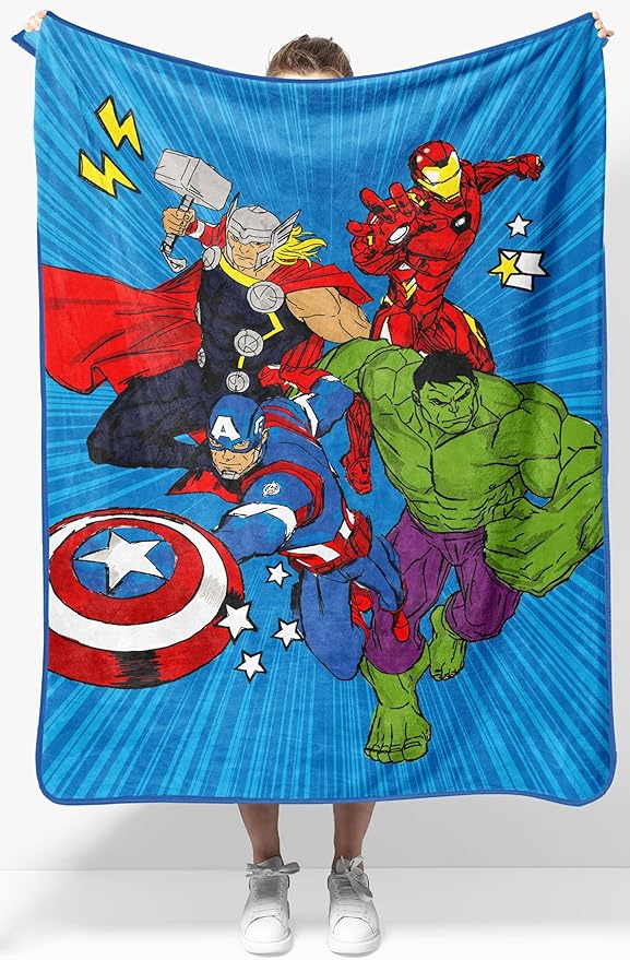 Jay Franco Kids Plush Throw Blanket â Soft & Cozy Fleece Throw for Bedroom & Couch Décor, Official Licensed Product, Blue - Avengers, 40x50 - Travel Blanket