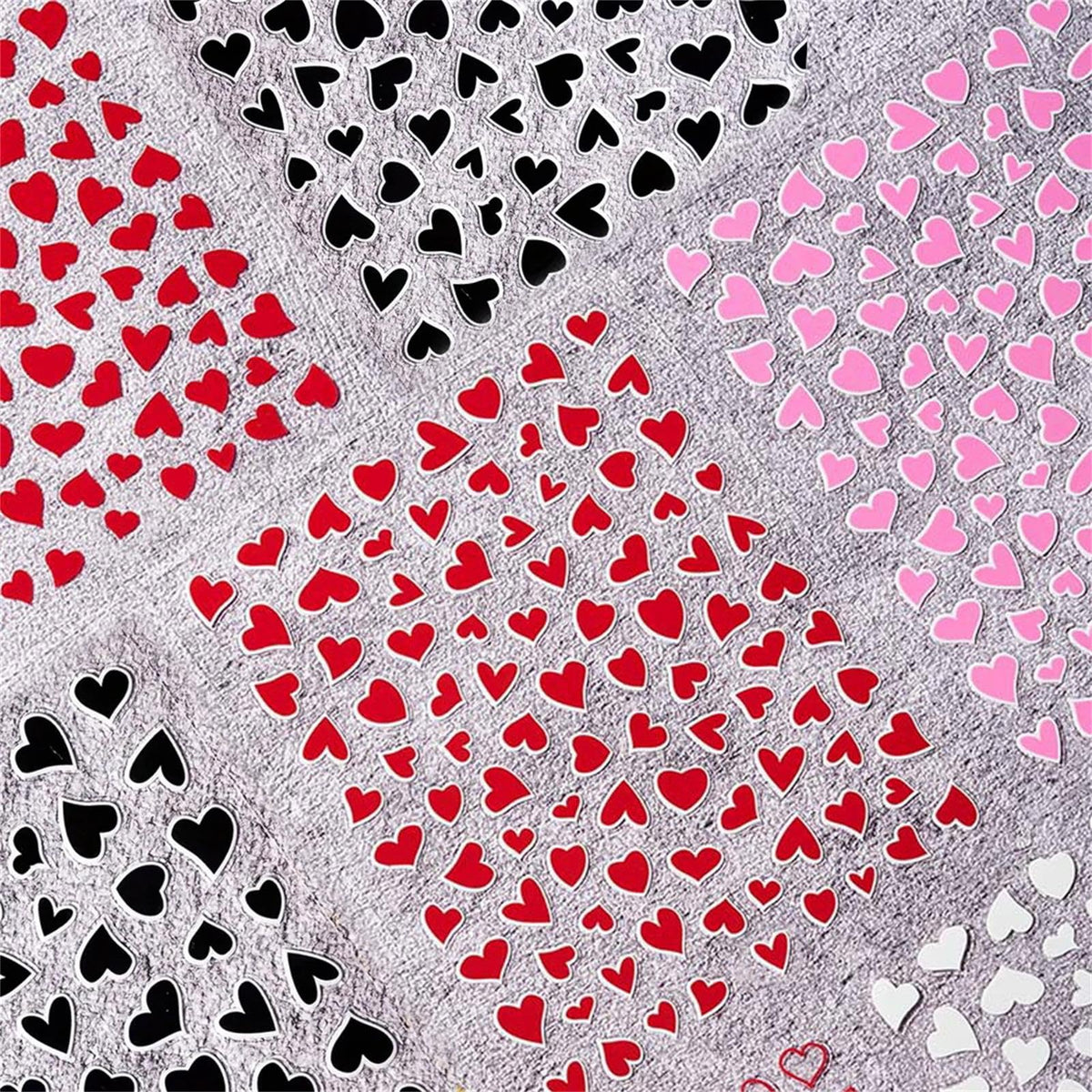 IDDFEVE Valentine's Day Nail Art Stickers - Sexy White Border Heart Nail Decals, Self-Adhesive Black White Red Pink Love for DIY 3D Nail Supplies Decoration (6 Sheets)