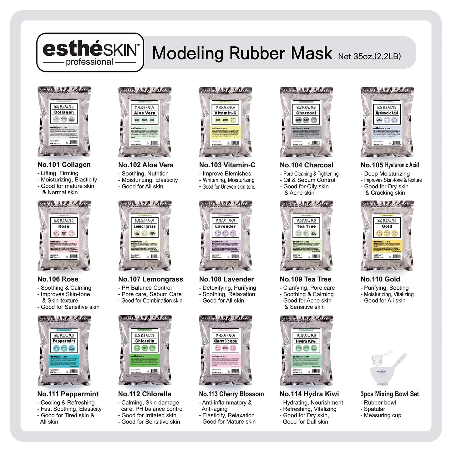 estheSKIN No.102 Aloe Vera Peel Off Type Modeling Rubber Mask Powder for Facial Skin Care Treatment, 35oz