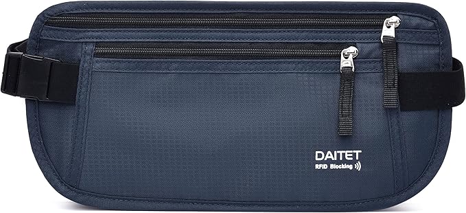 RFID Blocking Money Belt for Men Women, Slim Fanny Pack For Travelï¼ÂRunning,Conceal Waist Wallet For Passport Holder,Phone,Cash(Dark Blue)