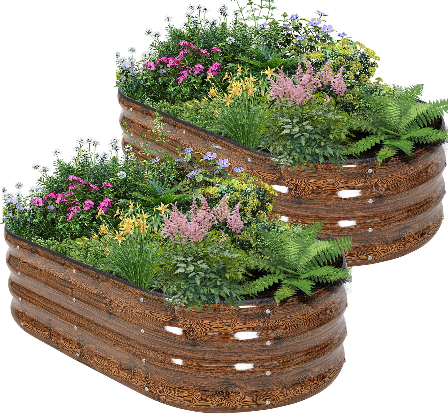 BIRDSINYARD Galvanized Raised Garden Bed - 4Ã2Ã1ft (2 Packs) Planter Raised Beds for Gardening | Oval Metal Garden Planter Box with Safety Edging and Gloves for Vegetables Fruits and Flower - Grain