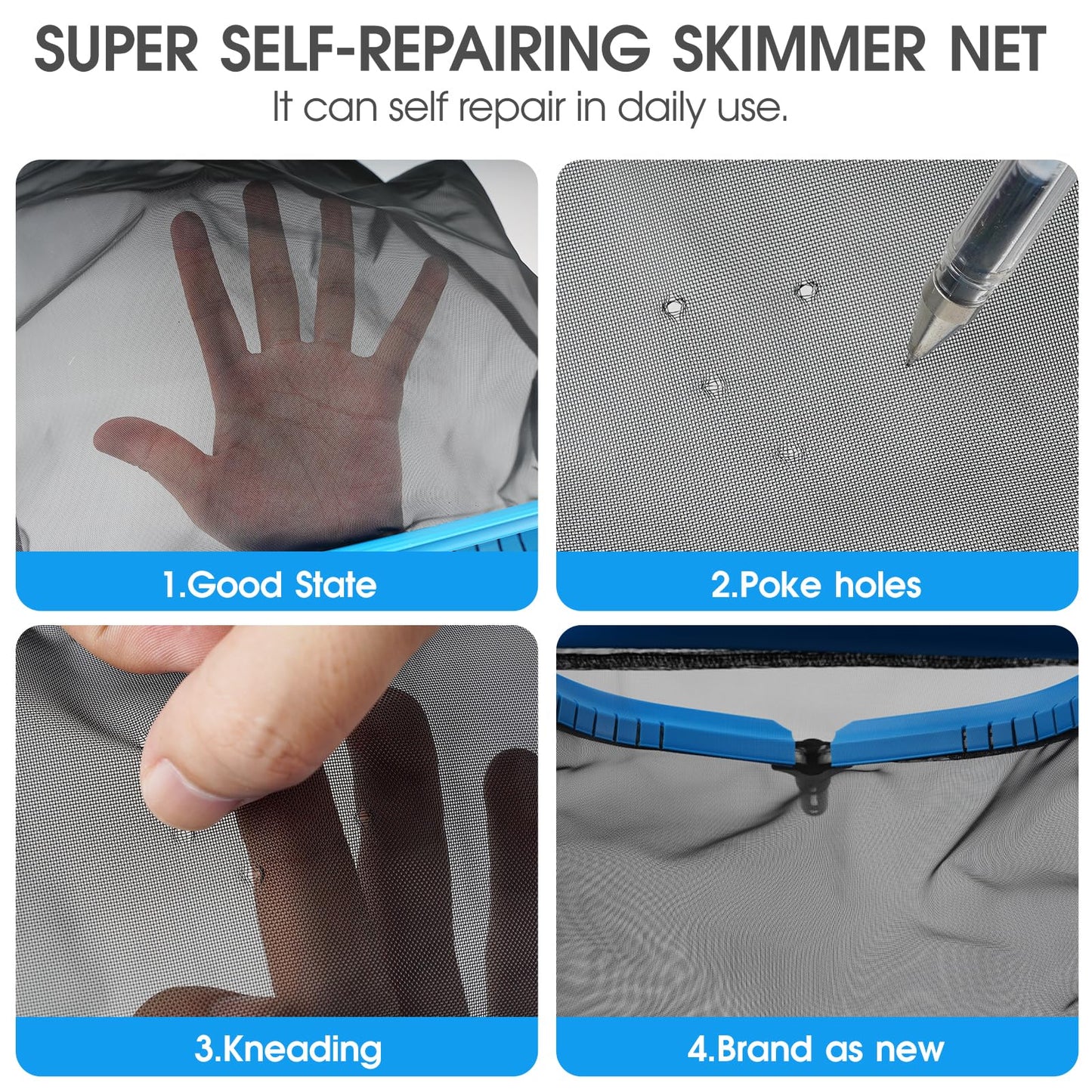 17.5'' Self-repair Pool Net with Pole 10 Ft Thick Aluminum 8 Sections Detachable Pool Poles & Nylon Fine Mesh Netting Bag Wear Resistant Pool Skimmer Net Leaf Rake for Above Ground In-ground Pools