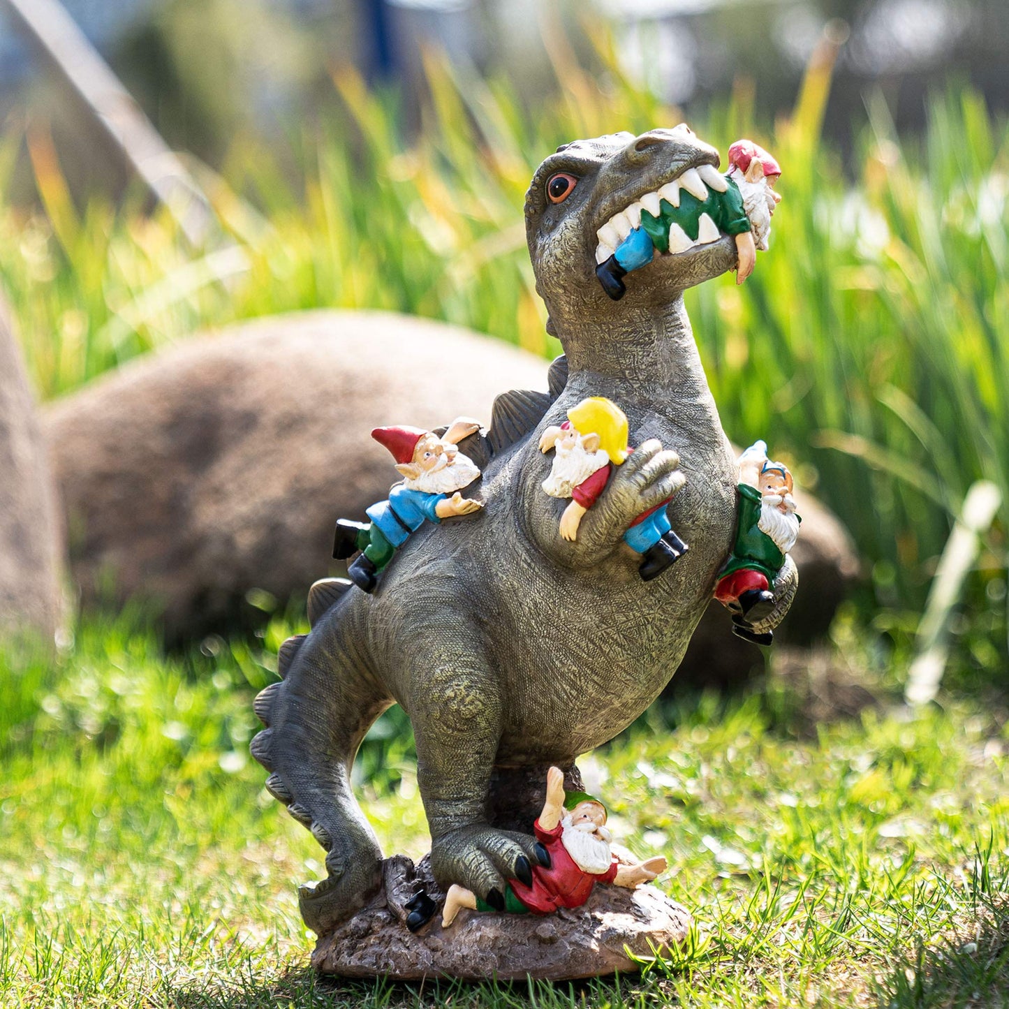 SOWSUN Garden Gnomes Statues Yard Decorations Outdoor Garden Decor, 14â Dinosaur Gnomes Garden Statues, Patio, Lawn Ornament, Gardening Gifts for Women for Housewarming