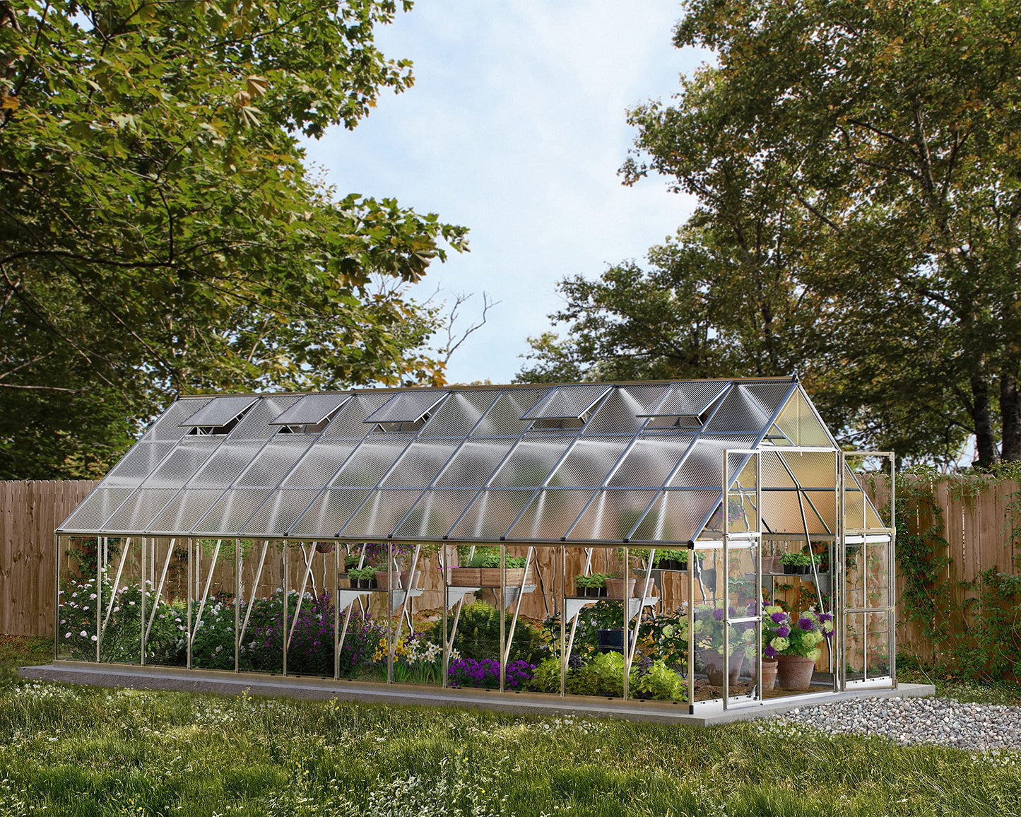 Palram Canopia Balance Greenhouse Kit, 10'x24', UV Protected, Wind & Weather Resistant, Clear Polycarbonate Panels, Maintenance Free Outdoor Garden Stuff, Walk-in Silver Structure, 5 Year Warranty