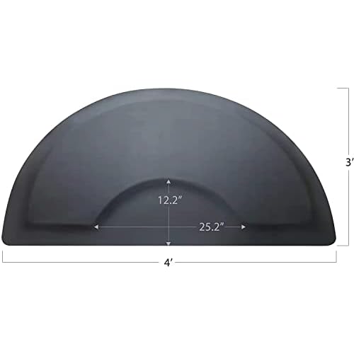 Barber Shop Salon Floor Chair Mat - Black Semi Circle Hair Stylist Station Anti Fatigue Mats - 3x4 - 1/2" Thick