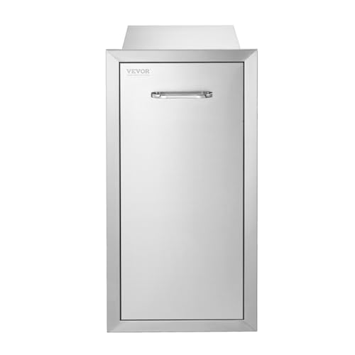 VEVOR Pull-Out Trash Drawer 13.4"W x 25.7"H x 19.6"D Lower Sliding Rails Steel Roll-Out Trash Bin Pull-Out Tray Outdoor Handled Kitchen Trash Drawer for BBQ Island Grill Station Trash Can NOT Included