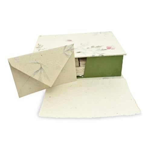 Kathmandu Valley Co. Vintage Stationery Gift Box Set with 50 Handmade A5 Deckle-edge Lokta Paper Sheets and 30 Envelopes (Forest Wanderer)