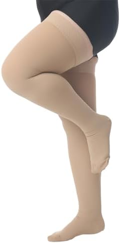 MGANG Medical 20-30 mmHg Compression Stockings for Women & Men, Pair, Thigh High Graduated Compression Socks, Closed Toe, Opaque, Support for Varicose Veins, Edema, DVT, Swelling, Flight, Beige 4XL