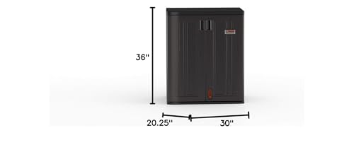 Suncast Heavy-Duty Resin Outdoor Storage Cabinet, 30" W x 20.25" D x 36" H Dark Grey Base Garage Storage Cabinet with Lockable Doors and Metal Reinforced Shelves, Made in The USA