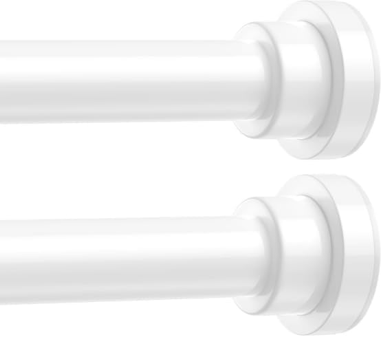 Shower Curtain Rod 31-76 Inch,0.87"Diameter Adjustable Spring Tension Curtain Rods No Drill,Ivory White Shower Tension Rod for Bathroom,Room Divider,Window,Anti-Rust Non-Slip 2-Pack