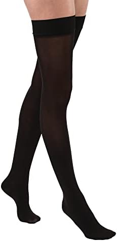 JOBST Relief Thigh High with Silicone Dot Top Band, 20-30 mmHg Compression Stockings, Closed Toe, Large, Black
