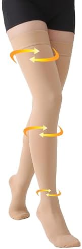 MGANG Medical 20-30 mmHg Compression Stockings for Women & Men, Pair, Thigh High Graduated Compression Socks, Closed Toe, Opaque, Support for Varicose Veins, Edema, DVT, Swelling, Flight, Beige 5XL