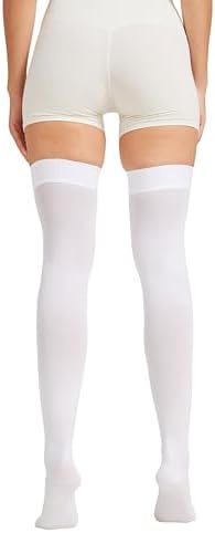 MGANG Medical 15-20 mmHg Compression Stockings for Women & Men, Pair, Thigh High Graduated Compression Socks, Closed Toe, Opaque, Support for Varicose Veins, Edema, DVT, Swelling, Flight, White XL