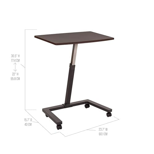 Seville Classics Airlift Height Adjustable Mobile Rolling Laptop Cart Computer Workstation Desk, Table for Home, Office, Classroom, Hospital, w/Wheels, Walnut, Flat (24") (New Model)