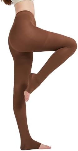 Extra Wide 4X-Large Opaque Compression Pantyhose for Women 15-20 mmHg - Graduated Compression Tights with Open Toe for Varicose Veins Circulation, Pregnancy, Edema, Leg Pain - Brown