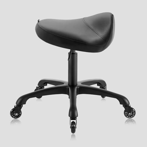 DR.LOMILOMI Heavy-Duty Ergonomic Pneumatic Swivel Rolling Saddle Stool with Extra Wide Seat for Hygienic Clinic Spa Massage Home and Office - 505 KIMO (Black)