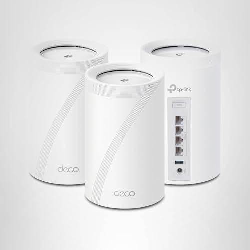 TP-Link Deco 7 Pro BE63 Tri-Band WiFi 7 BE10000 Whole Home Mesh System - 6-Stream 10 Gbps, 4x2.5G Ports Wired Backhaul, 4X Smart Internal Antennas, VPN, HomeShield, Free Expert Support (3-Pack)