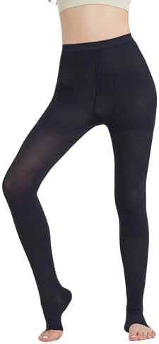 MGANG Medical Compression Pantyhose for Women & Men, 15-20mmHg Graduated Compression Support Tights, Open Toe, Opaque Waist High Compression Stockings for Edema, Varicose Veins, Flight, Navy Blue XL