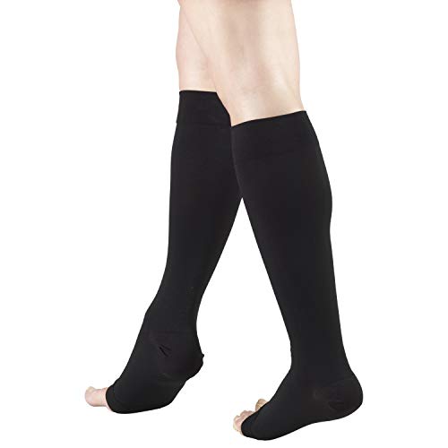 Truform 20-30 mmHg Compression Microfiber Stockings for Men and Women, Knee High Length, Open Toe, Black, Small