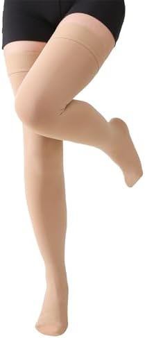MGANG Medical 15-20 mmHg Compression Stockings for Women & Men, Pair, Thigh High Graduated Compression Socks, Closed Toe, Opaque, Support for Varicose Veins, Edema, DVT, Swelling, Flight, Beige S