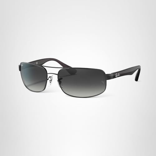 Ray-Ban Mens RB3445 Rectangular Sunglasses, Matte Black/Light Grey Gradient Dark Grey, 61 mm